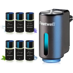 Featwell Car Air Freshener, Three Adjustable Modes Intelligent Aroma Diffuser, Rechargeable Car Diffuser Air Freshener, Grey