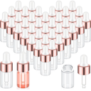 100 Pcs Mini Glass Oil Dropper Bottle Bulk, Clear Essential Small Empty Bottles Sample Containers Perfume Liquid Vials with Cap for Traveling (3 ml,Rose Gold)