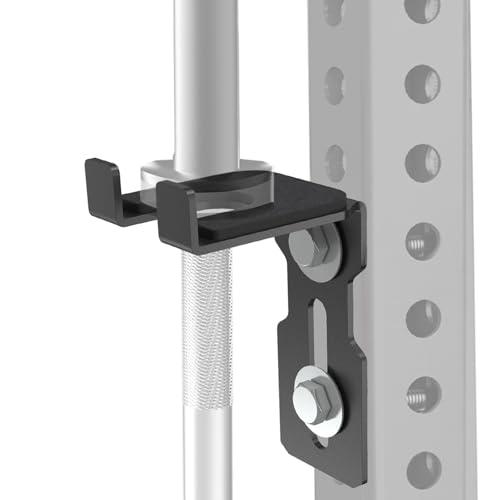 J Bryant Universal Rack-Mounted Barbell Holder, Fits 2x2 / 2x3 / 3x3 Power Rack Uprights, Fits 5/8”–1” Holes, M14 Hand-Tighten Screw, Heavy-Duty Steel Bar Storage