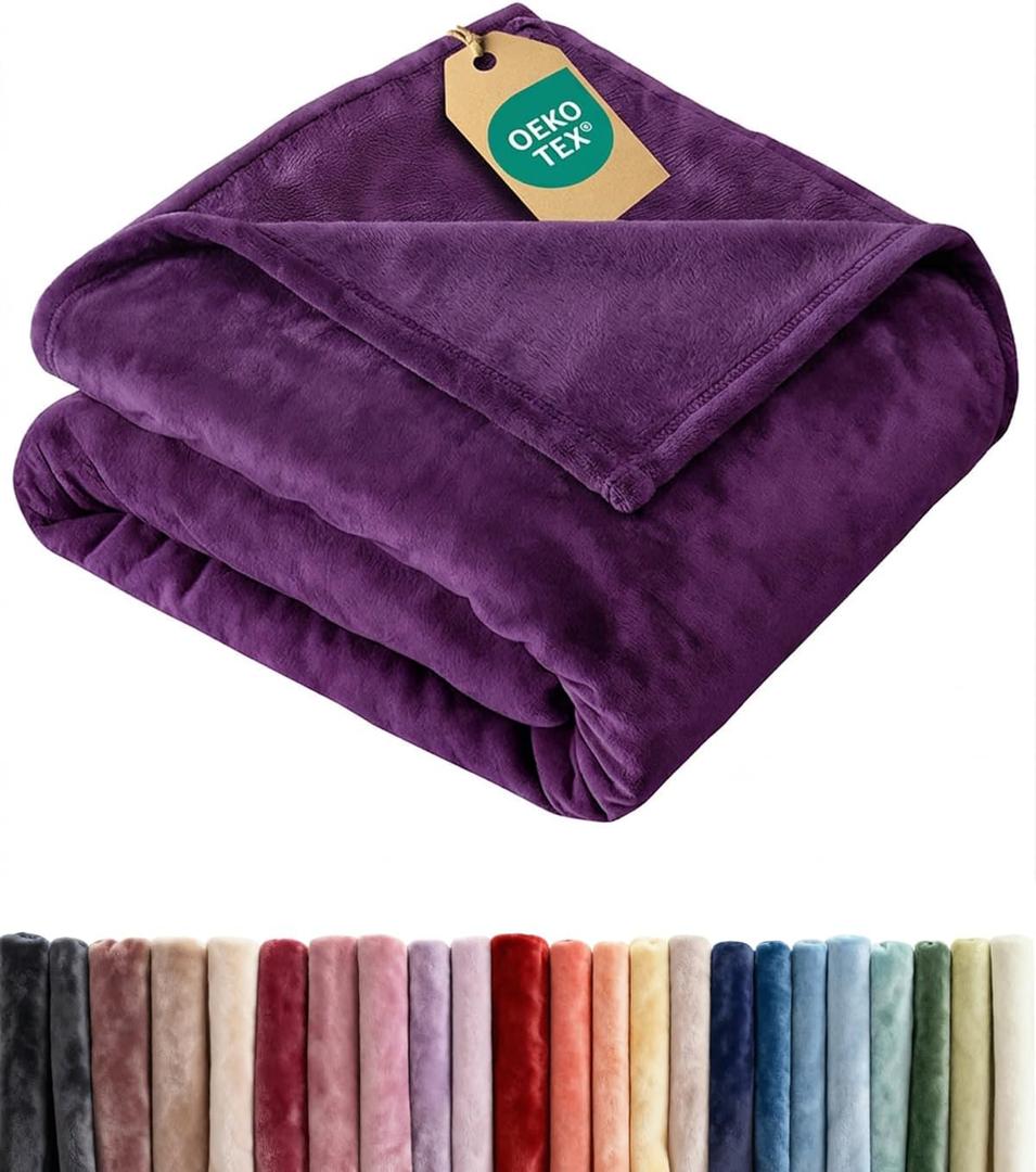 Ultra Soft Fleece Blanket Throw Size - Flannel Fleece Luxury Throw Blanket - Lightweight for Couch Bed Chair - Thick, Warm and Breathable - All Season Cozy Anti-Static Microplush Bedding, Purple