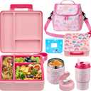 Bento Lunch Box for Kids with 17oz Soup Thermo,Insulated Tumbler Water Bottle and Insulated Lunch Bag,Leak-Proof 3 Compartment Lunch Food Container with Ice Pack for Kids to School-Rainbow