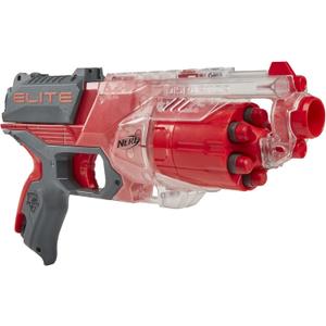 NERF Elite Disrupter Blaster - 6-Dart Rotating Drum, Slam Fire, Translucent Red 