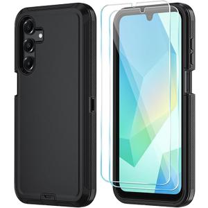 Qinmay Phone Case for Samsung Galaxy A17 5G Case, Galaxy A16 5G Case with HD Screen Protector, Heavy Duty Shockproof 3-Layer Cover Phone Case for Galaxy A17 / A16 Black
