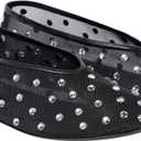 Yishaweiqi Crystal Rhinestone Ballet Flats for Women Breathable Mesh Flats Slip On Ballerina Shoes Comfortable Casual Dress Shoes (9, Black)