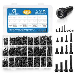 2240PCS Metric Screw Assortment,M2-M5 Metric Screw Kit, Hex Socket Metric Bolts, Metric Machine Screws 12.9 Grade Alloy Steel,Black Zinc Plated,Free Allen Head Wrench