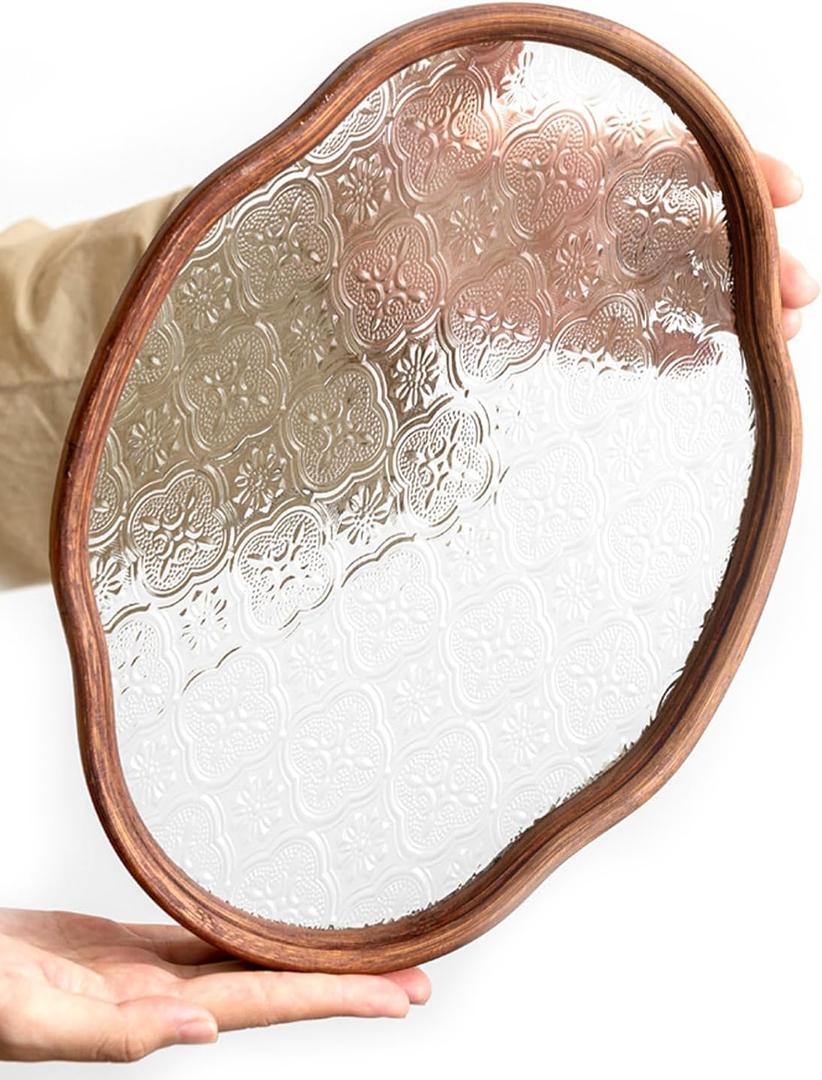 IwaiLoft Glass Serving Tray with The Crabapple Pattern Glass and Walnut for Kitchen Countertop Home Decor for Coffee Table, Also Suitable for Tea Coffee Decorative Trays (Clear,14.5" x 10" x 1")