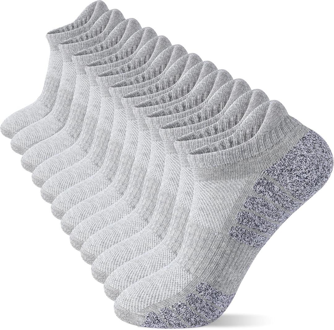 Cotton Cushioned Low Cut Running Socks for Men & Women, Ankle Socks Light Grey 6 Pairs Arch Support Breathable (Light Grey, M(6.5-9)
