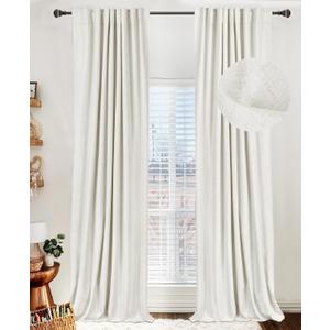 100% Blackout Shield Linen Blackout Curtains for Bedroom 108 Inches Long, Back Tab/Rod Pocket Living Room Drapes, Thermal Insulated Blackout Curtains 2 Panels Set, 50" W x 108" L, Off White