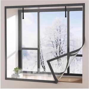 TECUUL Window Insulation Kit for Winter 63''X63'', Reusable Clear Window Film, Non-Cutting Thick Plastic wtih Velcro Tape and Tacks, Rollable Window Curtain