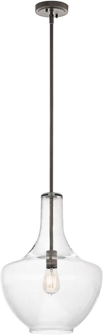 Kichler Everly 19.75" Kitchen Bell Pendant in Olde Bronze, 1-Light Clear Glass Pendant Light, (19.75" H x 13.75" W), 42046OZ