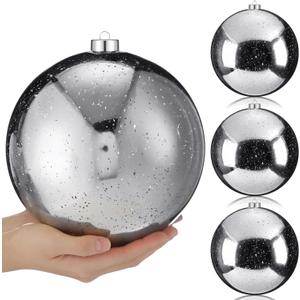 4 Pcs Extra Large Retro Mercury Christmas Balls Ornaments 8'' Oversized Giant Hanging Shatterproof Electroplated Ball Christmas Tree Ornaments for Xmas Party Outdoor Decor(Silver)