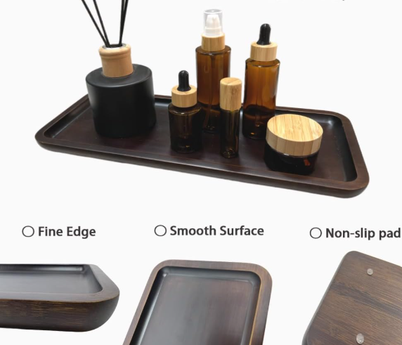 Wood Vanity Tray, Bathroom Counter Solid Walnut Organizer, Toilet Tank Top Wooden Serving Plate for Dinner Tea Coffee (Natural Walnut Color, 14 x 5.9 inch)