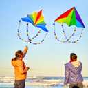 2 x Large Rainbow Delta Kite for Kids & Adults,Single Line Beach Kite for Kids Ages 4-8 & 8-12,Easy to Fly for Toddlers and Beginners