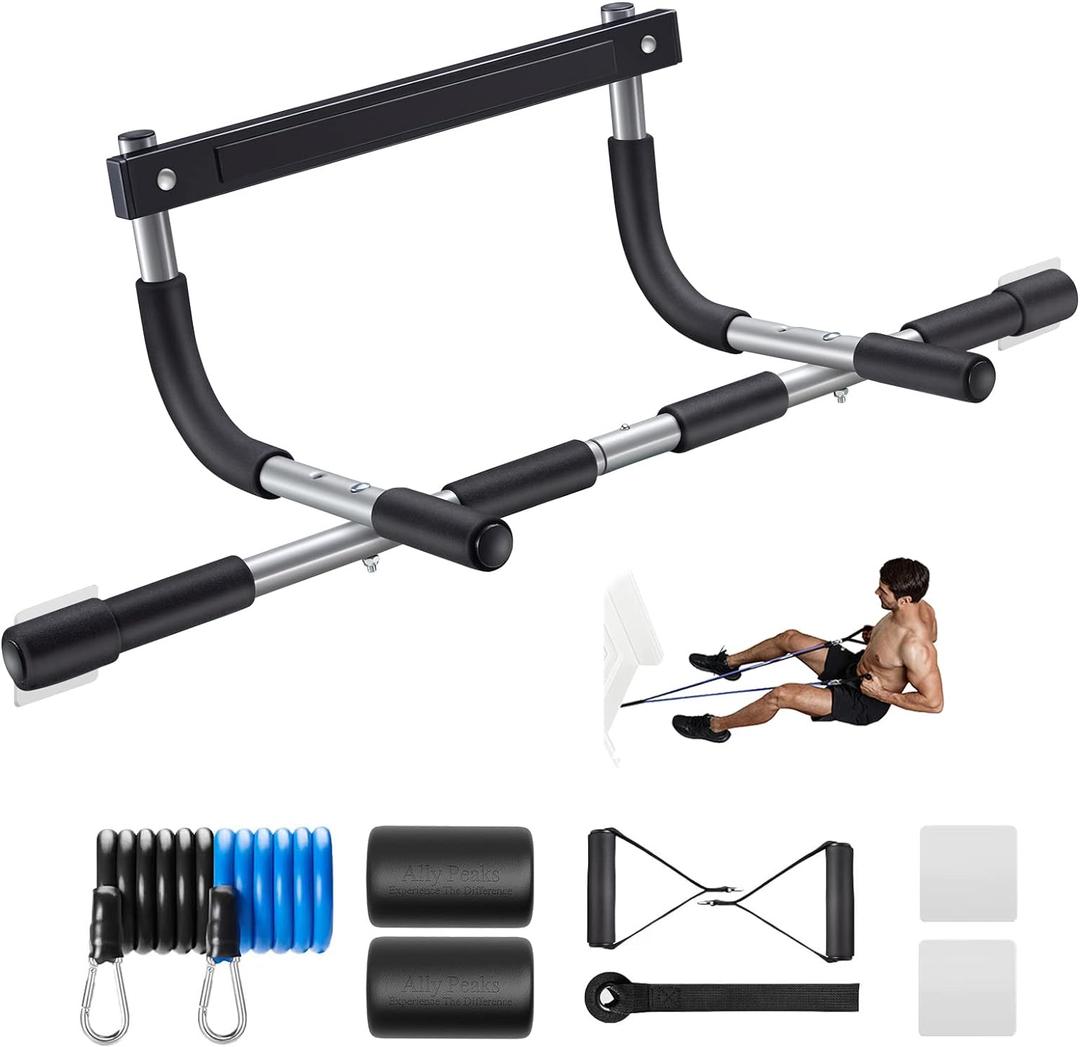 Ally Peaks Pull Up Bar for Doorway | Thickened Steel Max Limit 440 lbs Upper Body Fitness Workout Bar| Multi-Grip Strength for Doorway | Indoor Chin-Up Bar Fitness Trainer for Home Gym Portable (silver1)