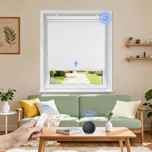 Grandekor Motorized Roller Shade with Remote Control,Motorized Blinds 100% Blackout Electric Shades, Cordless Window Blinds Shades for Bedroom Living Room Office,White,W35 xH72