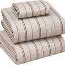 RUVANTI 100% Cotton Twin XL Sheet Sets, 3 Pieces, Soft & Breathable Percale Weave Bedding, Deep Pocket 16", Hotel Standard, Crisp Cool Feel, Durable, Perfect Size Striped Sheets, Brown Stripes