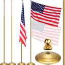 Threan 2 Sets Indoor Telescoping Flag Pole with Base Gold Ball Top Stainless Steel Telescoping Flagpole for Independence Day, 250th Anniversary, Office(Flag Not Included)(8.53 Ft)