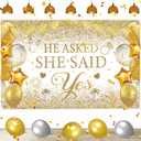 Gold Engagement Party Decorations White Gold Engagement Banner Backdrop He Asked She Said Yes Banner Decorations Wedding Just Engaged Backdrop for Wedding Happy Engagd Party Favors
