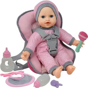 Baby Doll Carrier Car Seat, Baby Doll Accessories Set Includes Doll Bottles, 12 Inch Soft Baby Doll & Toys