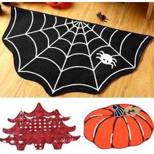 Duraaamo 4 Pcs Christmas Holiday Bath Mat Set Christmas Tree Snowflake Area Rugs Pumpkin Spider Web Non Slip Rugs Machine Washable Welcome Door Mat for Christmas Bathroom Bedroom Decor