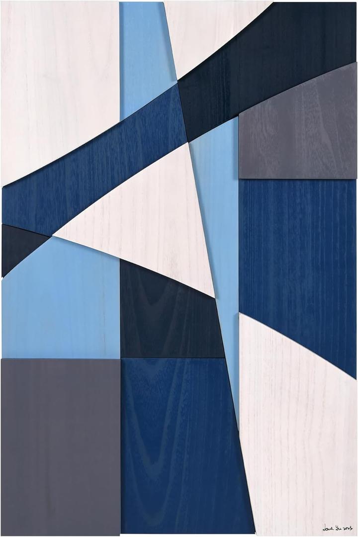 Whispers of Blues II" Hand Made & Hand Finished Solid Paulownia Wood Abstracts Wall Art