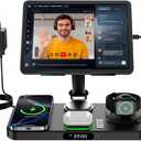 6 in 1 Wireless Charger for Apple Multiple Devices, Charging Station with Clock &7 Color Ambient Light, Foldable Rotate Stand for iPad, for iPhone17/16/15, Support for Apple Watch11/10 For AirPods4 (Ink)