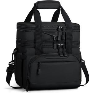 Large Lunch Box for Men Work - 24 Can Expandable Insulated Lunch Bag Double Deck, Heavy Duty Leakproof Cooler Bag with Shoulder Strap for Construction Office Outdoor, Black 14L