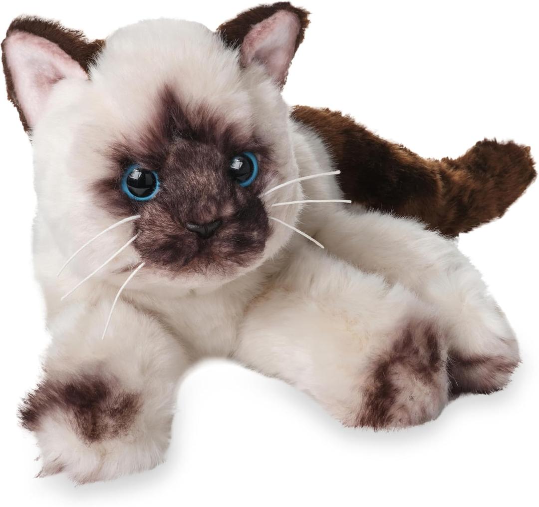 Bearington Cleo Siamese Cat Plush Toy - 15" Realistic Stuffed Cat with Soft Fur, Weighted Paws and Lifelike Details - Cuddly Soft Plushies for Girls, Kids, and Kitten Lovers - Gift for Play or Display