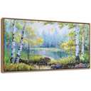 Enartly Landscape Wall Art Large Living Room Bedroom Wall Decor White Birch Tree Canvas Green Forest Painting Nature Picture Scenery Artwork Textured Framed for Bathroom Home Office Decoration 40"x20"