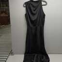 PRETTYGARDEN Women's 2025 Summer Satin Dress Elegant Sleeveless Mock Neck Cocktail Party Maxi Dresses (Black, Small)