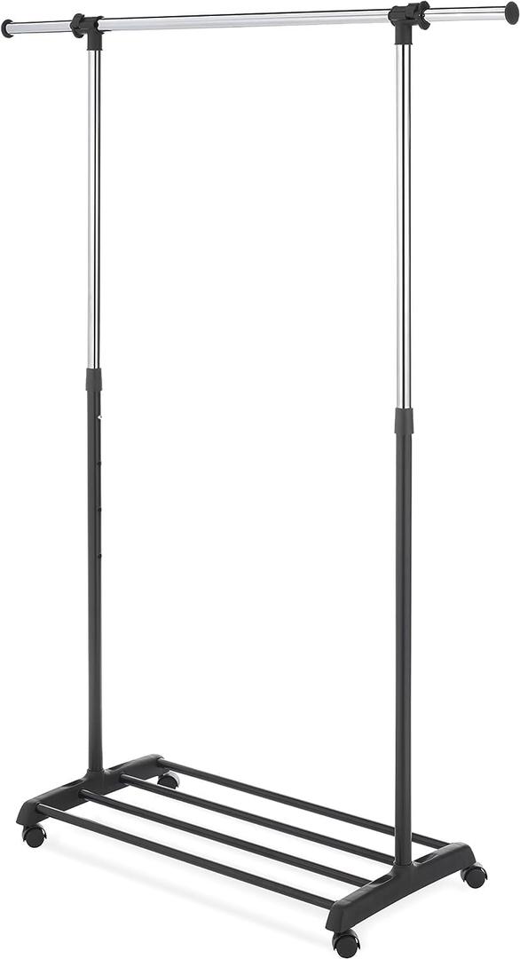 Whitmor Deluxe Adjustable Garment Rack - Rolling Clothes Organizer - Black and Chrome (36.3"L x 18.4"W x 68"H)