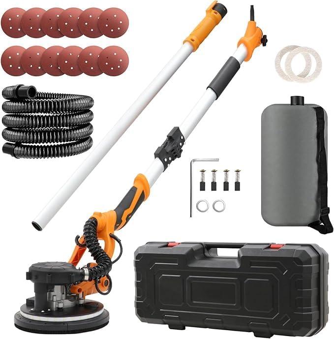 Drywall Sander 1250W,11.5A Electric Drywall Sander with Vacuum,with 12 PCS Sanding Discs, 5 Variable Speed, Xtension Handle,LED Light,Variable Speed 500-1800RPM