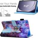 KEROM Case for Samsung Galaxy Tab A11+ Plus/A9+ Plus 11 Inch 2026/2024, Cute PU Leather Stand Protective Cover for Galaxy Tab A11+/A9+ Tablet, Auto Wake/Sleep - Space Cat