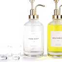 Molimoli Hand Bathroom Soap Dispenser Set, Glass Mouthwash Dispenser for Bathroom, Dish Soap Dispenser for Kitchen Sink, Soap Dispenser Pump, 500ml/16.9 Oz, Set of 2, Gold