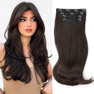 Dark Brown Hair Extensions Long Layered Clip in Hair Extensions 20 Inch Hair Extension for Women Daily Use