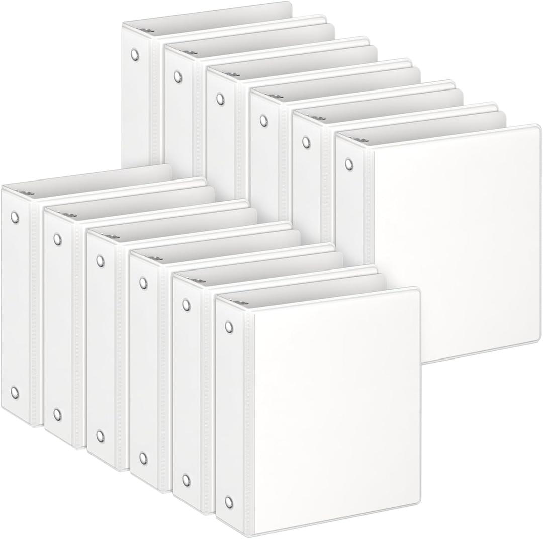 3 Ring Binders, 2" Round Rings 12 Pack, Fits 8.5x11in, View 2 Pocket, White