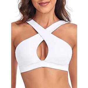 RELLECIGA Women's White Criss-Cross Front Sports Bras Fitness Support Workout Bras Size X-Large