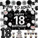 Holkcog 18th Birthday Decorations for Girls Boys, Time To Adult 18 Years Old Party Banner Cake Topper, Happy 18th Birthday Gifts Glitter 18 Years Party Supplies Party, 18s sign
