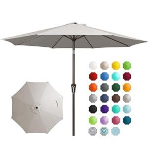 JEAREY 9FT Outdoor Patio Umbrella, Market Umbrella, Fog Gray