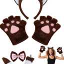 Cat Halloween Costume Accessory 5 Pcs Set with Ears Headband Paws Gloves Bow Tie Tail for Adults Animal Costume Bear,Mouse