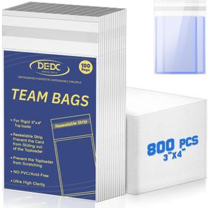 DEDC 800 Pcs Card Sleeves Team Bags for Trading CardsTeam Bag Fit 3x4 Top Loaders for Trading Card Shipping Sports Graded Card Sleeves Protector