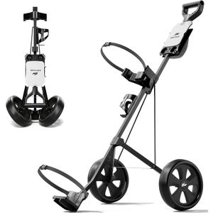 2-Wheel Golf Pull Cart – Lightweight Foldable Golf Push Cart with Durable Steel Frame, Adjustable Web Straps, Compact Design for Walking Golfers