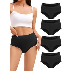voenxe Cotton Underwear for Women,High Waisted Ladies Panties,Breathable Soft Full Coverage Briefs,Comfy Underpants,4 Pack (Small, Black)