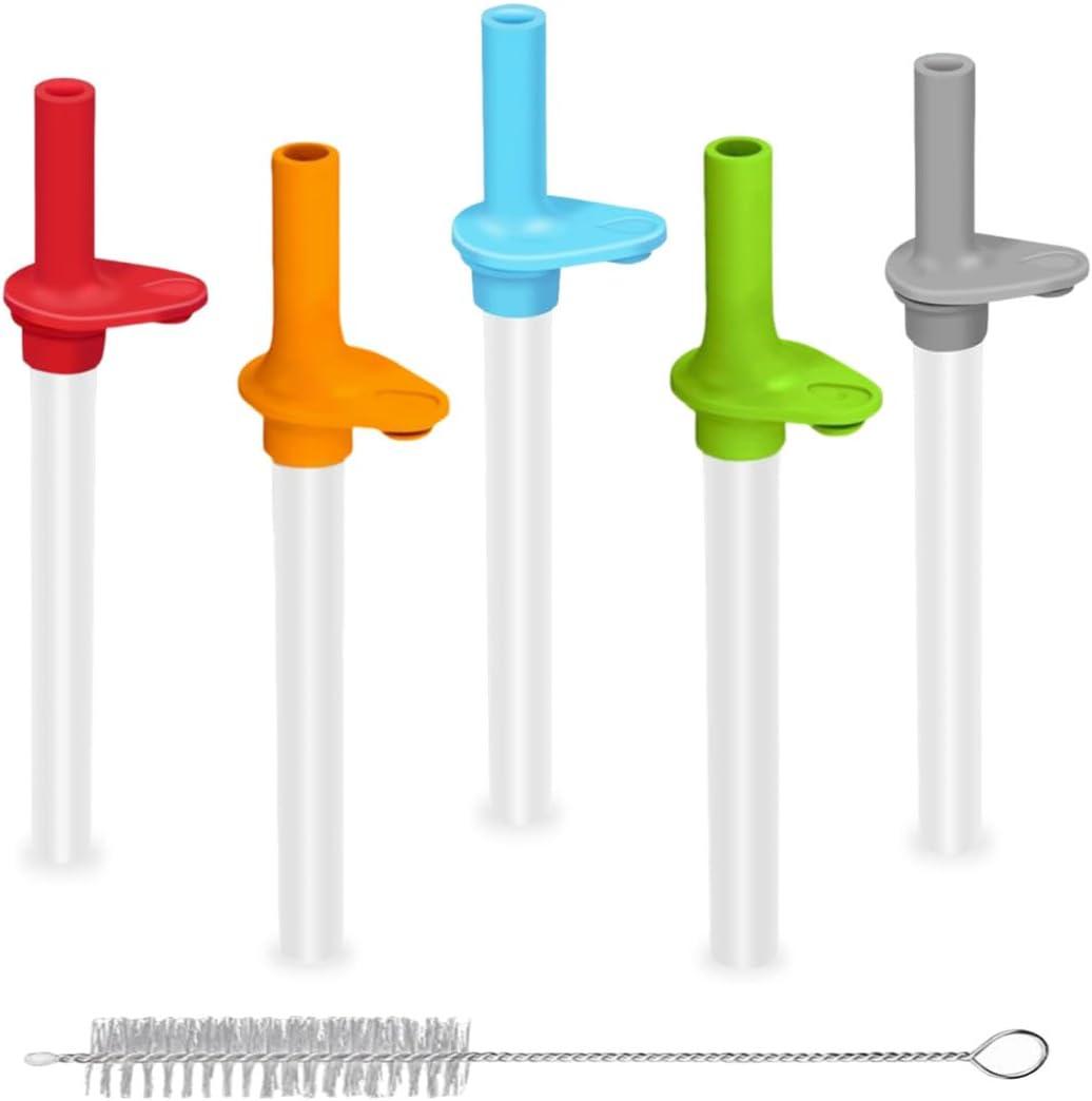 Replacement Straws for Zak Designs 15OZ Water Bottle,Transparent and Food Grade Reusable Straws with Cleaning Brush, Pack of 5 (Detachable)