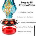 DesGully Solar Hummingbird Feeder for Outdoor - 25 fl.oz Hand Blown Glass Hummingbird Feeders for Outdoors Hanging, Large Capacity with Moat, 6 Colors Changing Light Outside Garden Decor (Blue)