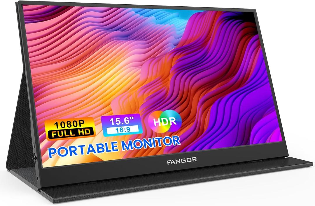 FANGOR Portable Monitor, 15.6" FHD 1080P Travel Monitor for Laptop, Ultra-Slim HDR IPS Computer Gaming Display, USB-C HDMI Screen Extender with Smart Cover for Laptop PC Phone Mac Xbox PS4/5 Switch