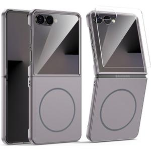 MAKAVO Magnetic for Samsung Galaxy Z Flip 7 Case, Compatible with MagSafe, Built-in Screen Protector, Flip7 Slim Hard Shockproof Phone Cover, Titanium Gray