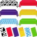 6 Pack Story Tablecloths Mix Color Plastic Table Cover Cow Pattern Printed Check Tablecover Story Birthday Party Supplies for Boy Baby Shower Decorations 87 x 51 inch