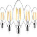 Ascher E12 Candelabra LED Light Bulbs 60 Watt Equivalent, Warm White 2700K, Non-Dimmable, 550 Lumen, Clear LED Filament Candle Bulbs, Pack of 5 (5 Count (Pack of 1), Warm White(60w))