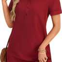 Rooscier Women's Button Down Collared Neck Side Pockets Short Sleeves Casual Mini Dress (Medium)